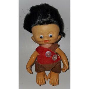 Vintage Unica Monkey Boy Troll Doll! 5.5” Black Hair Blue Eyes! 1960's Outfit!